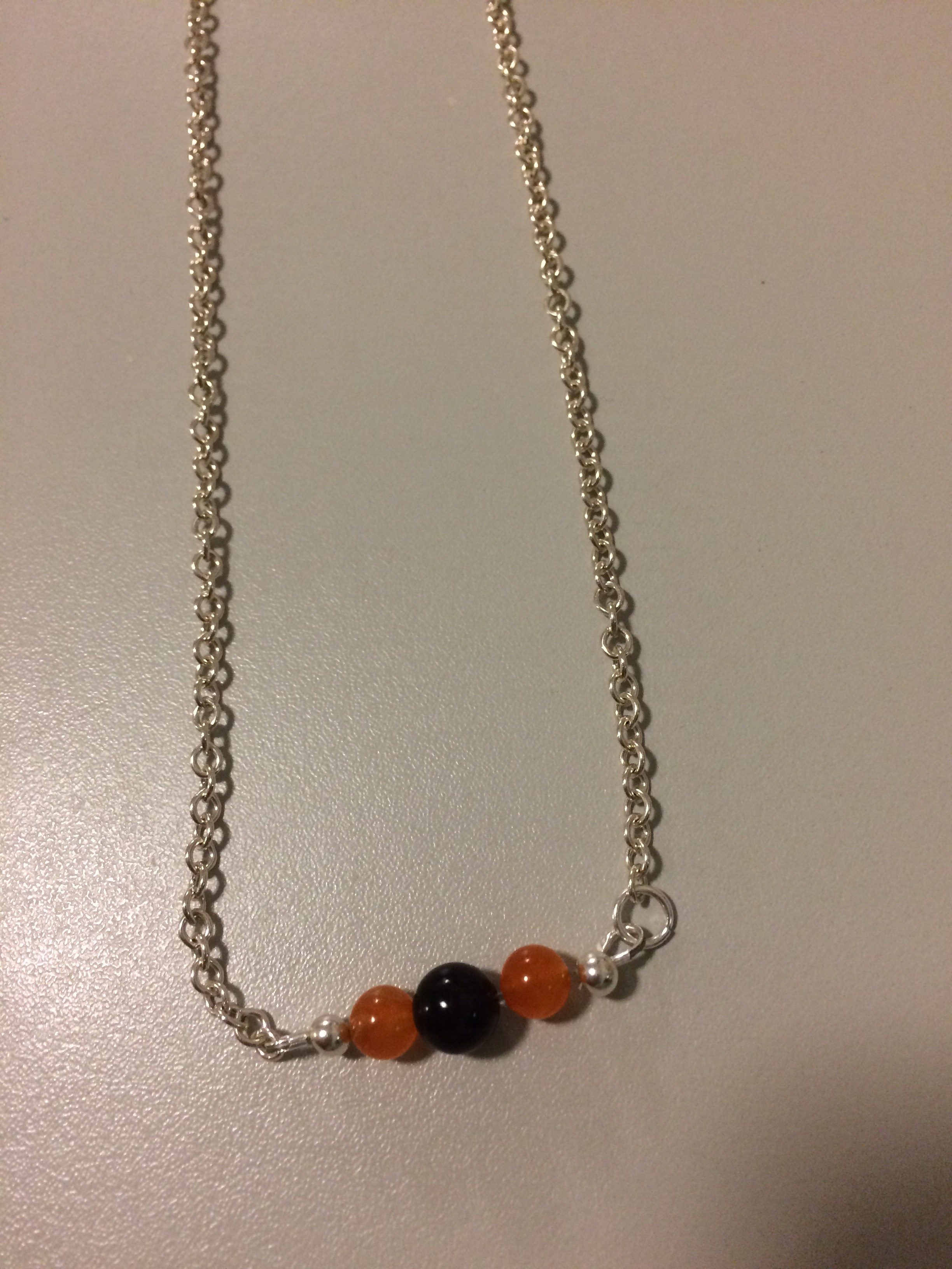 Amethyst and Carnelian Necklace with Sterling Silver adjustable Chain